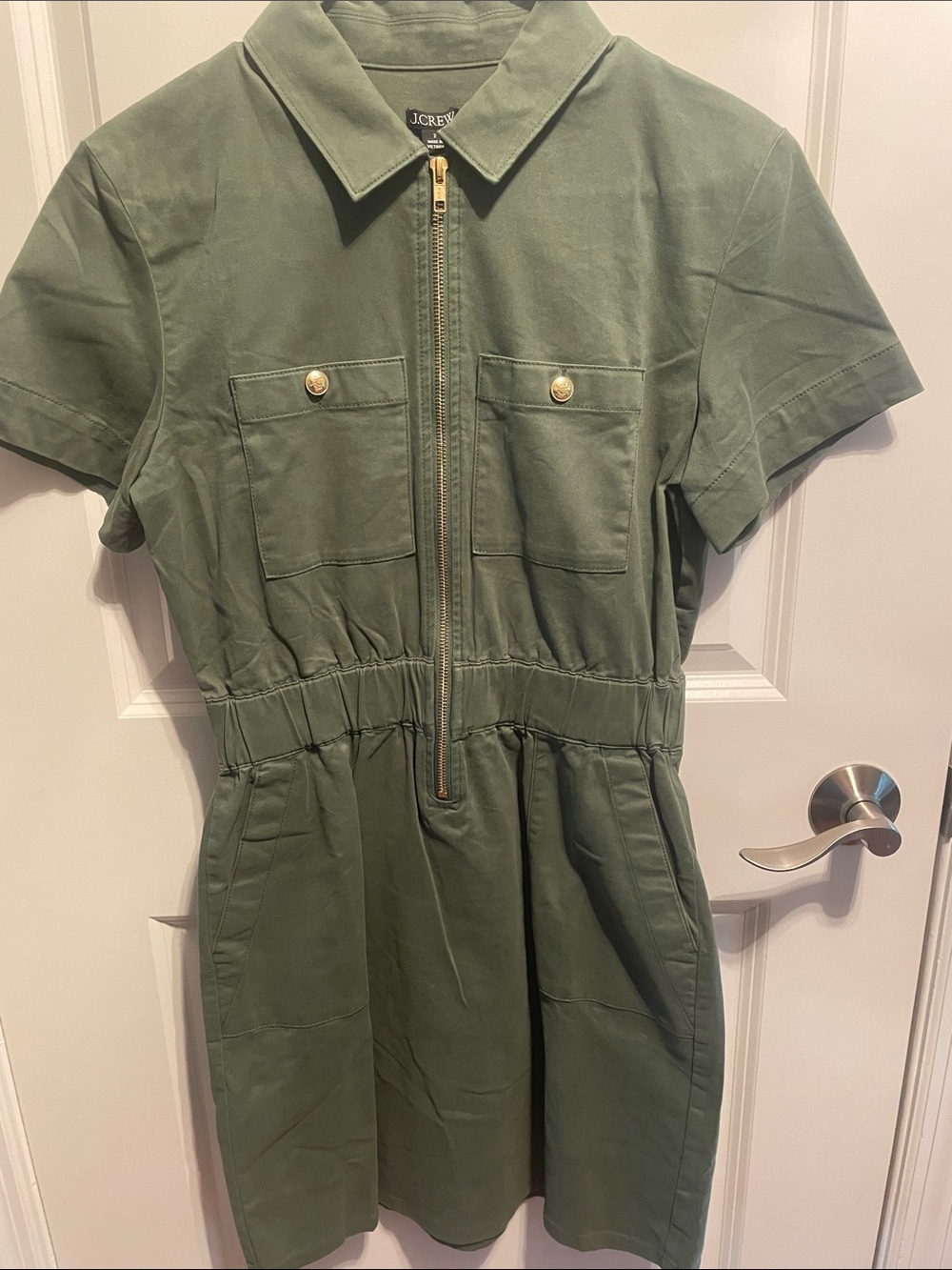 J. Crew Olive Green Short-Sleeve Zip Front Dress